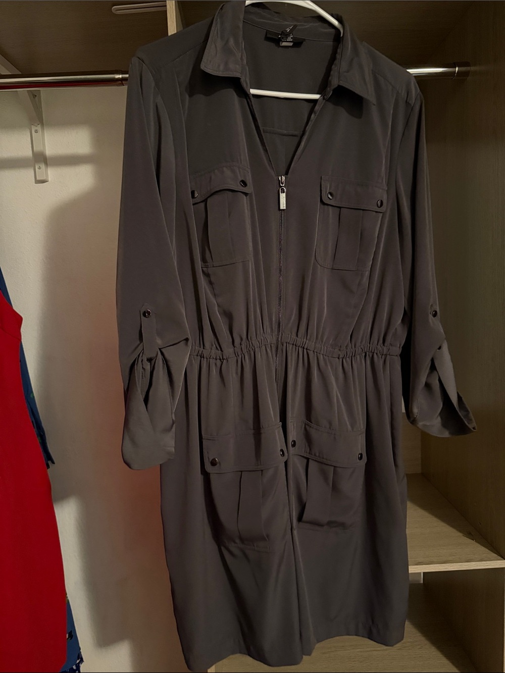 Women's Alfani Utility Shirt Dress - Gray